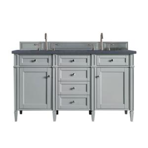 Brittany 60IN Double Vanity Urban Gray w/ 3 CM Charcoal Soapstone Silestone Top