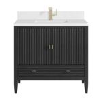 Myrrin 36IN Vanity Carbon Oak w/ Single Hole 3 CM White Zeus Silestone Top & Backsplash