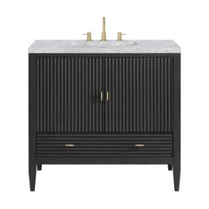 Myrrin 36IN Vanity Carbon Oak w/ 3 CM Carrara White Marble Top
