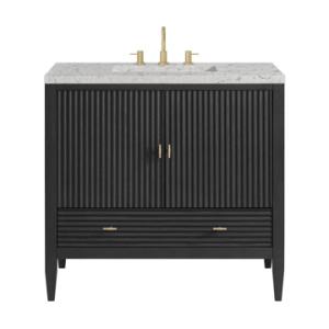 Myrrin 36IN Vanity Carbon Oak w/ 3 CM Eternal Jasmine Pearl Silestone Top