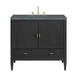 Myrrin 36IN Vanity Carbon Oak w/ 3 CM Parisien Bleu Silestone Top