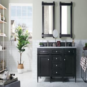 Brittany 60IN Double Vanity Black Onyx w/ 3 CM Carrara Marble Top