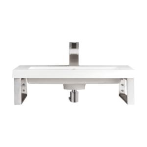 Two Boston 15.25IN Wall Brackets Brushed Nickel w/ 20IN White Glossy Composite Stone Top