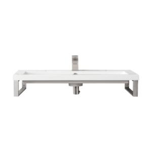 Two Boston 15.25IN Wall Brackets Brushed Nickel w/ 31.5IN White Glossy Composite Stone Top