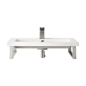 Two Boston 18IN Wall Brackets Brushed Nickel w/ 23.6IN White Glossy Composite Stone Top