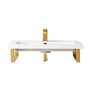 Two Boston 18IN Wall Brackets Radiant Gold w/ 23.6IN White Glossy Composite Stone Top
