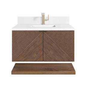 Marcello 36IN Single Vanity Chestnut w/ Single Hole 3 CM White Zeus Top & Backsplash