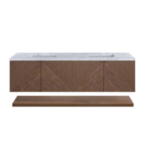 Marcello 72IN Double Vanity Chestnut w/ 3 CM Carrara Marble Top