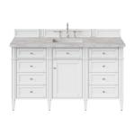 Brittany 60IN Single Vanity Bright White w/ 3 CM Victorian Silver Silestone Top