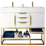 Columbia 59IN Double Vanity Glossy White Radiant Gold w/ Glossy White Composite Stone Top