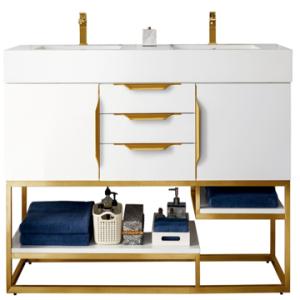 Columbia 59IN Double Vanity Cabinet Glossy White Radiant Gold