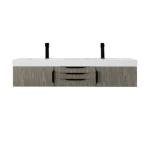 Columbia 59IN Double Wall Mount Vanity Ash Gray Matte Black w/ Glossy White Composite Stone Top