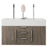 Columbia 59IN Double Wall Mount Vanity Ash Gray Brushed Nickel w/ Glossy White Composite Stone Top