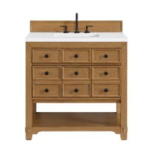 Malibu 36IN Single Vanity Amber Birch w/ 3 CM White Zeus Top