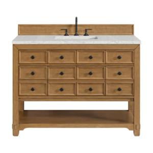 Malibu 48IN Single Vanity Amber Birch w/ 3 CM Eternal Jasmine Pearl Silestone Top