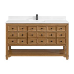 Malibu 60IN Single Vanity Amber Birch w/ Single Hole 3 CM White Zeus Top & Backsplash