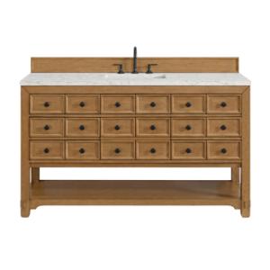 Malibu 60IN Single Vanity Amber Birch w/ 3 CM Eternal Jasmine Pearl Top