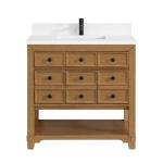 Malibu 36IN Single Vanity Amber Birch w/ Single Hole 3 CM White Zeus Top & Backsplash