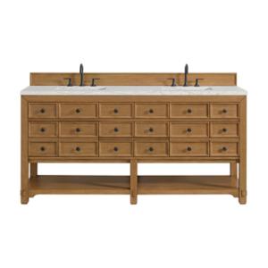 Malibu 72IN Double Vanity Amber Birch w/ 3 CM Eternal Jasmine Pearl Top