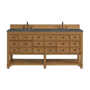 Malibu 72IN Double Vanity Amber Birch w/ 3 CM Parisien Bleu Top