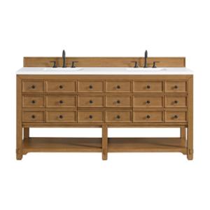 Malibu 72IN Double Vanity Amber Birch w/ 3 CM White Zeus Top