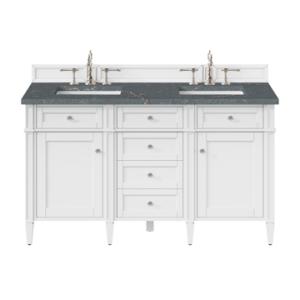 Brittany 60IN Double Vanity Bright White w/ 3 CM Parisien Bleu Silestone Top