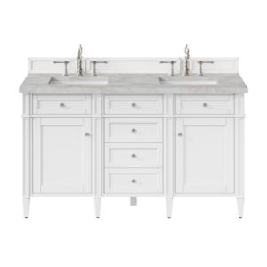 Brittany 60IN Double Vanity Bright White w/ 3 CM Victorian Silver Silestone Top