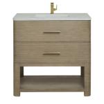 Lucian 36IN Single Vanity Pebble Oak w/ 3 CM Victorian Silver Silestone Top