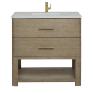 Lucian 36IN Single Vanity Pebble Oak w/ 3 CM Victorian Silver Silestone Top