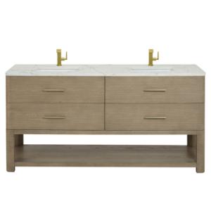 Lucian 72IN Double Vanity Pebble Oak w/ 3 CM Victorian Silver Silestone Top