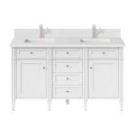 Brittany 60IN Double Vanity Bright White w/ Single Hole 3 CM White Zeus Silestone Top & Backsplash