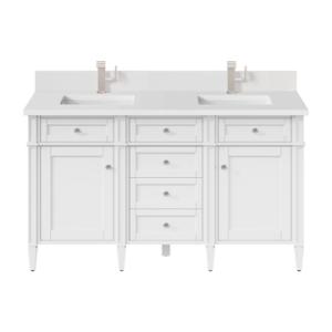 Brittany 60IN Double Vanity Bright White w/ Single Hole 3 CM White Zeus Silestone Top & Backsplash