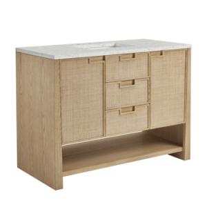 Solene 48IN Single Vanity Seaside Oak w/ 3 CM Eternal Jasmine Pearl Quartz Top