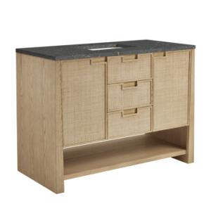 Solene 48IN Single Vanity Seaside Oak w/ 3 CM Parisien Bleu Quartz Top