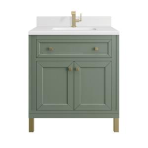 Chicago 30IN Single Vanity Smokey Celadon w/ Single Hole 3CM White Zeus Silestone Top & Backsplash