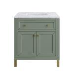 Chicago 30IN Single Vanity Smokey Celadon w/ 3 CM Carrara Marble Top