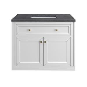Chicago 36IN Single Vanity Glossy White w/ 3 CM Charcoal Soapstone Silestone Top