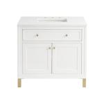 Chicago 36IN Single Vanity Glossy White w/ 3 CM White Zeus Silestone Top