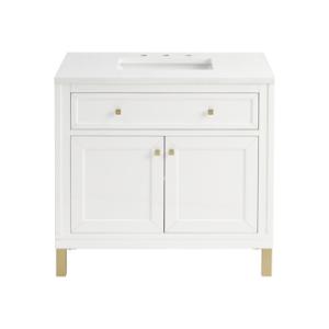 Chicago 36IN Single Vanity Glossy White w/ 3 CM White Zeus Silestone Top