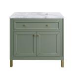 Chicago 36IN Single Vanity Smokey Celadon w/ 3 CM Carrara Marble Top