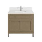 Chicago 36IN Single Vanity Walnut Whisper w/ Single Hole 3CM White Zeus Silestone Top & Backsplash