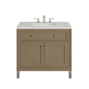 Chicago 36IN Single Vanity Walnut Whisper w/ 3 CM Eternal Jasmine Pearl Silestone Top