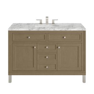 Chicago 48IN Single Vanity Walnut Whisper w/ 3 CM Carrara Marble Top