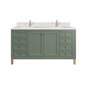 Chicago 60IN Double Vanity Smokey Celadon w/ Single Hole 3CM White Zeus Silestone Top & Backsplash