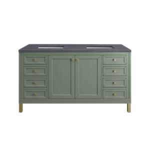 Chicago 60IN Double Vanity Smokey Celadon w/ 3 CM Charcoal Soapstone Silestone Top