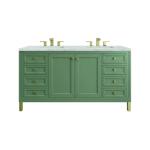 Chicago 60IN Double Vanity Smokey Celadon w/ 3 CM Victorian Silver Silestone Top