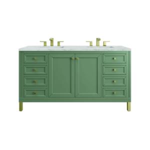 Chicago 60IN Double Vanity Smokey Celadon w/ 3 CM Victorian Silver Silestone Top