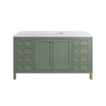 Chicago 60IN Single Vanity Smokey Celadon w/ 3 CM Carrara Marble Top