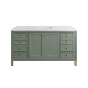 Chicago 60IN Single Vanity Smokey Celadon w/ 3 CM Carrara Marble Top