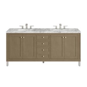 Chicago 72IN Double Vanity Walnut Whisper w/ 3 CM Carrara Marble Top